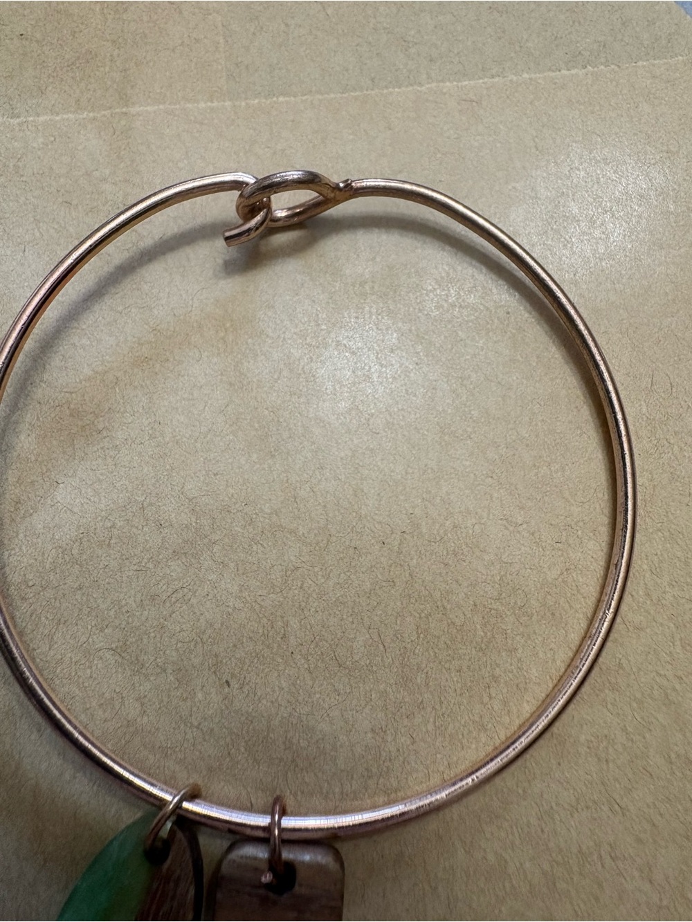 Minimal Rose Gold Hook Bangle Bracelet with Charms